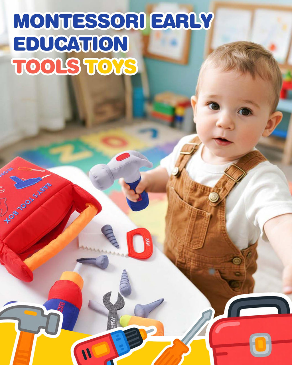 Jollybaby Soft Montessori Tool Box Set Toy for Boy