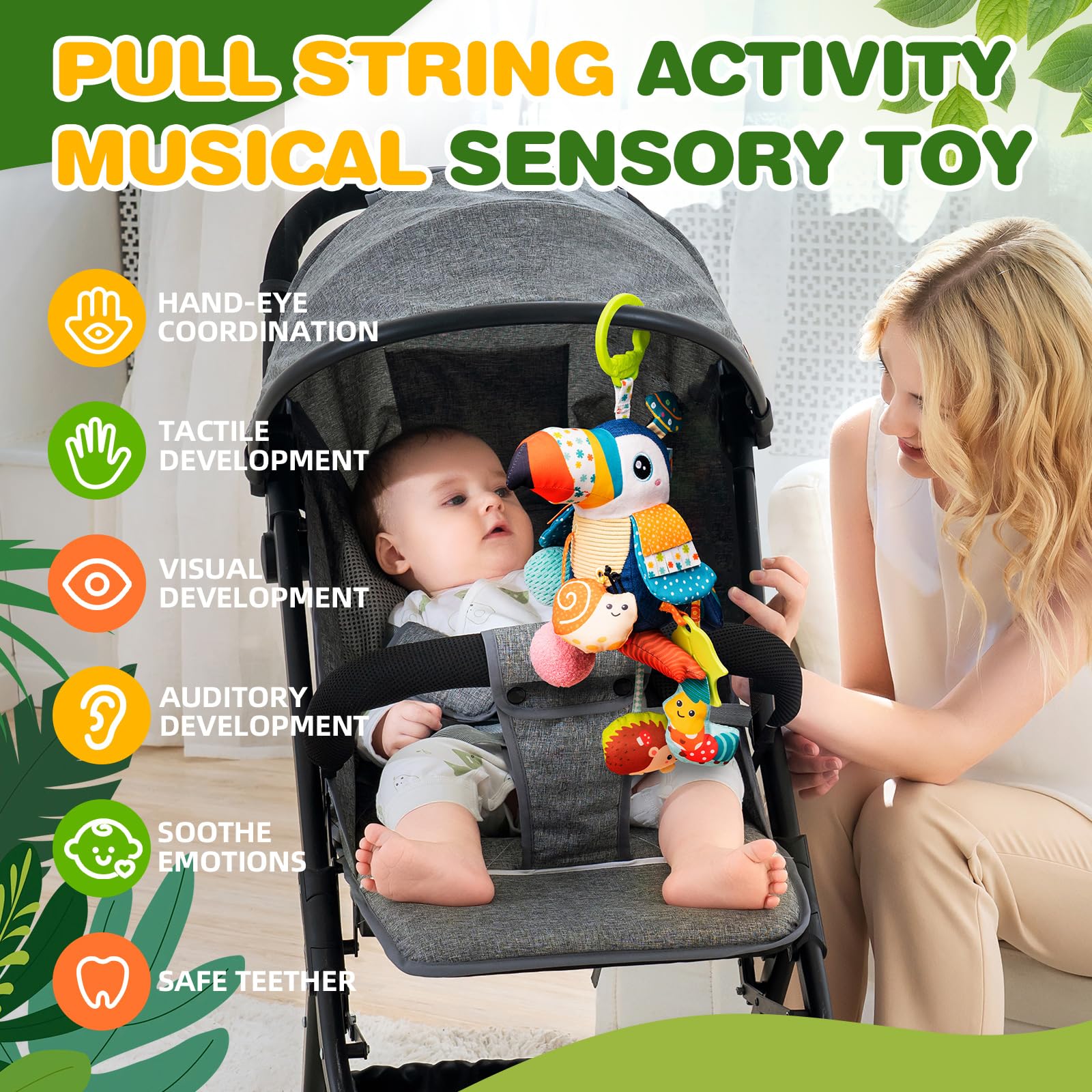 Jollybaby Musical Pull String Toy for Stroller Car Seat Crib