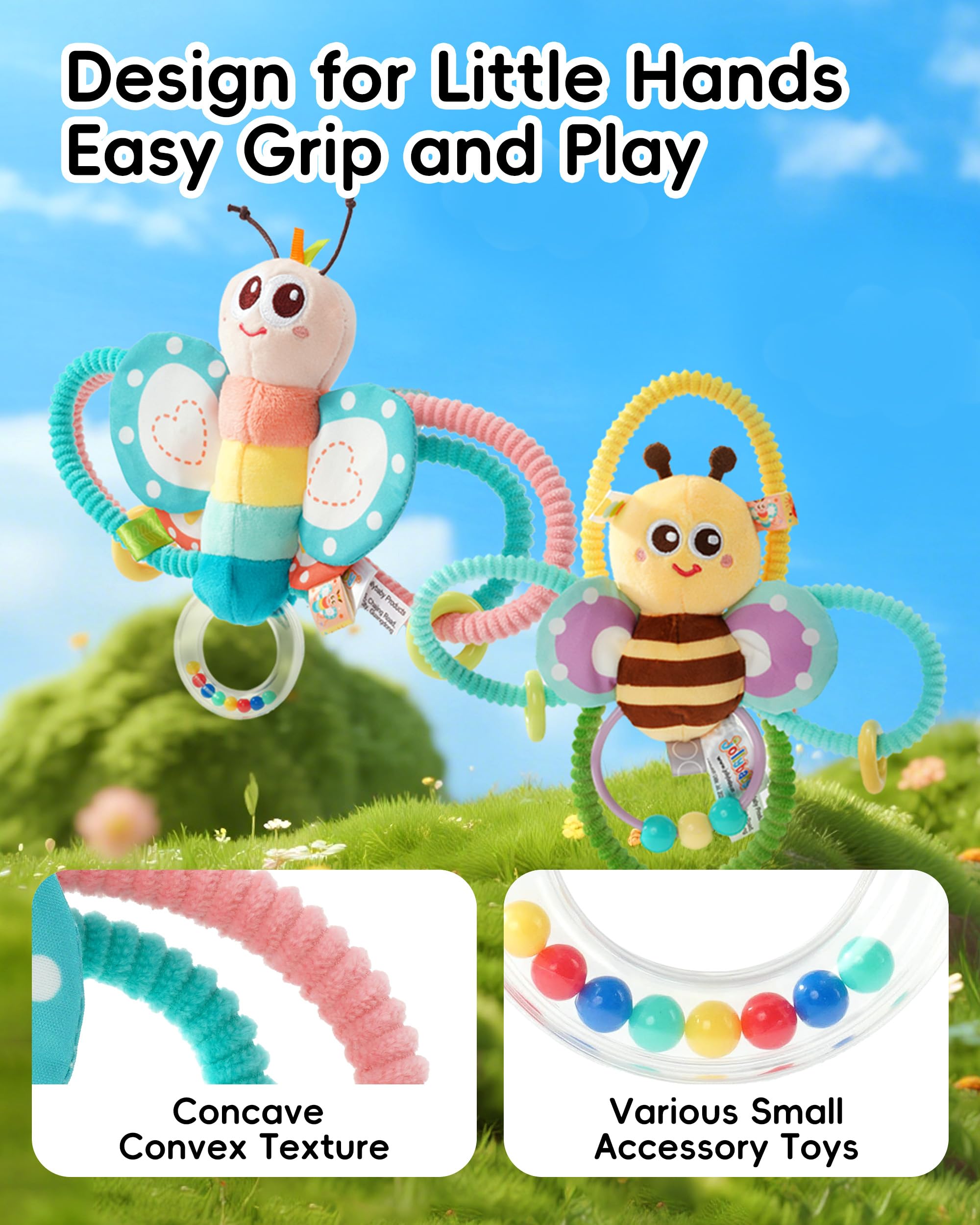 Jollybaby Soft Baby Rattles & Plush Rings Toy for Newborn