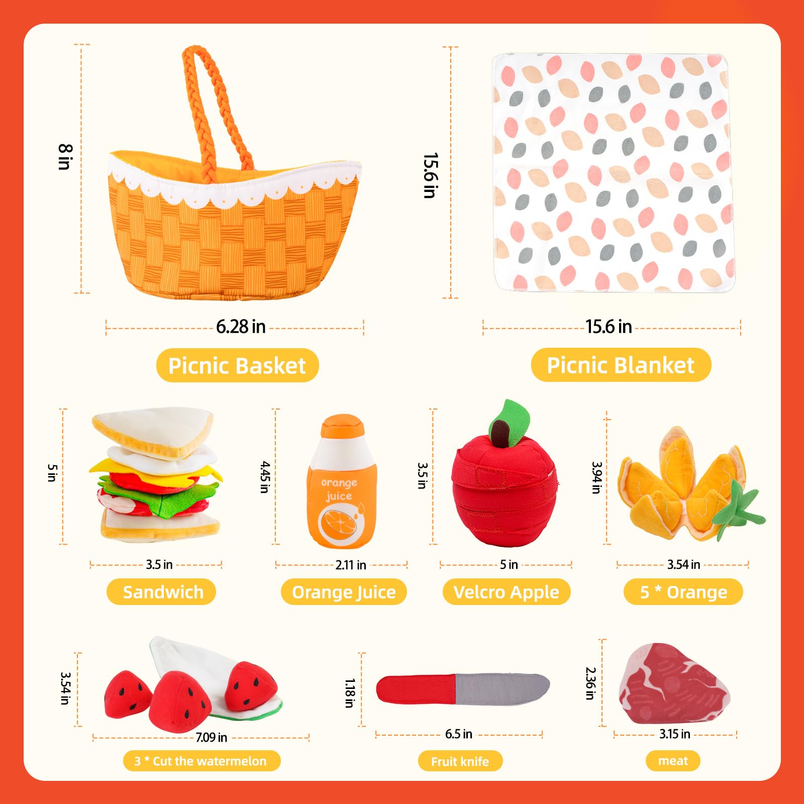Jollybaby Soft Plush Stuffed Burger Pretend Play Food Toy
