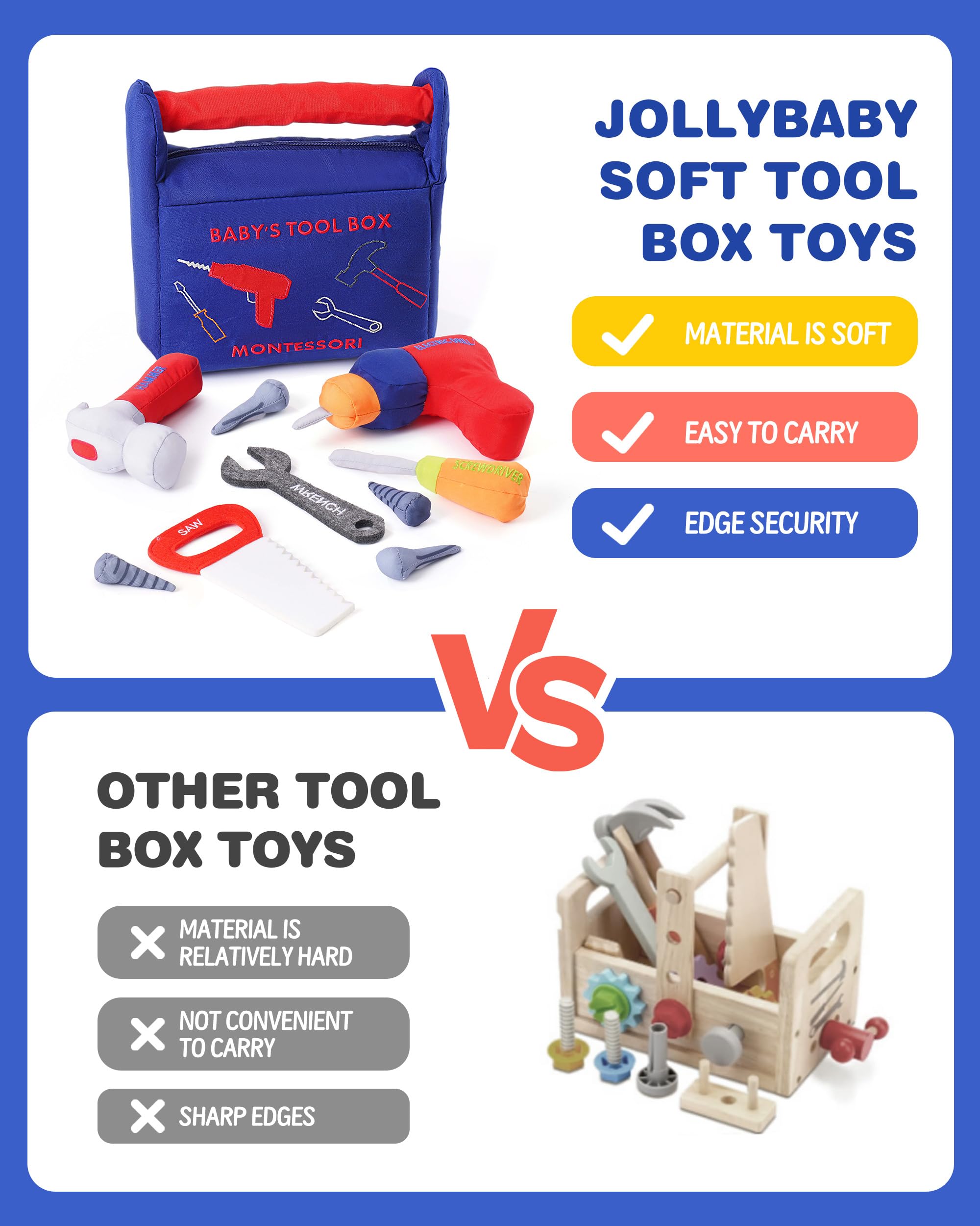 Jollybaby Soft Montessori Tool Box Set Toy for Boy