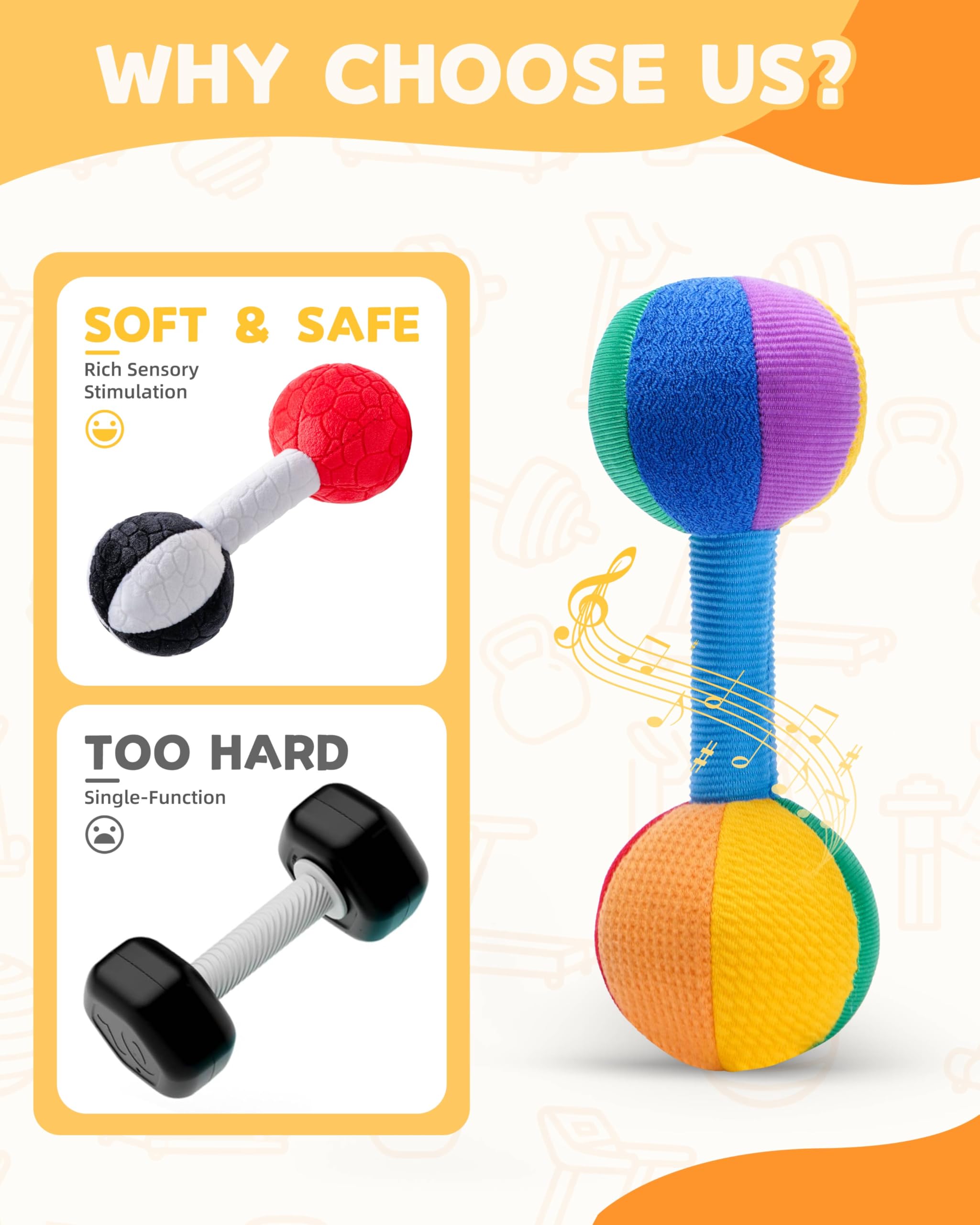 Jollybaby Soft Plush Stuffer Rattle Dumb-Bell Toys