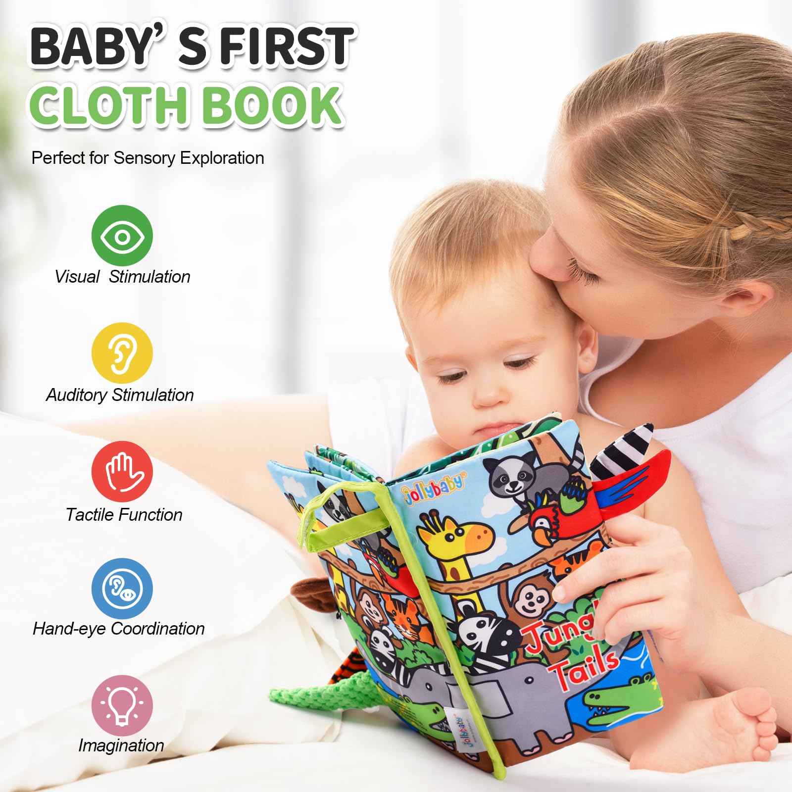 Jollybaby Soft Cloth Touch & Feel Crinkle Books for Baby