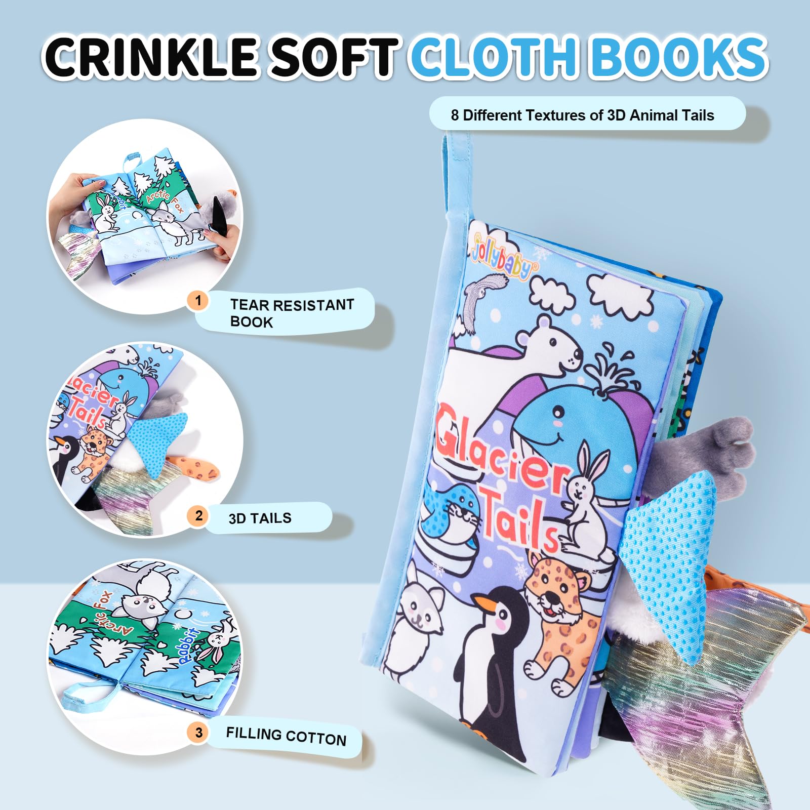 Jollybaby Soft Cloth Touch & Feel Crinkle Books for Baby