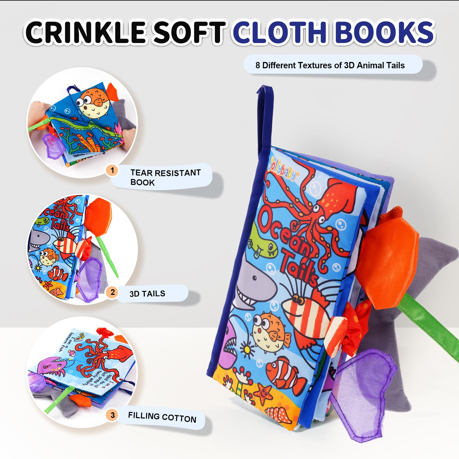 Jollybaby Soft Cloth Touch & Feel Crinkle Books for Baby