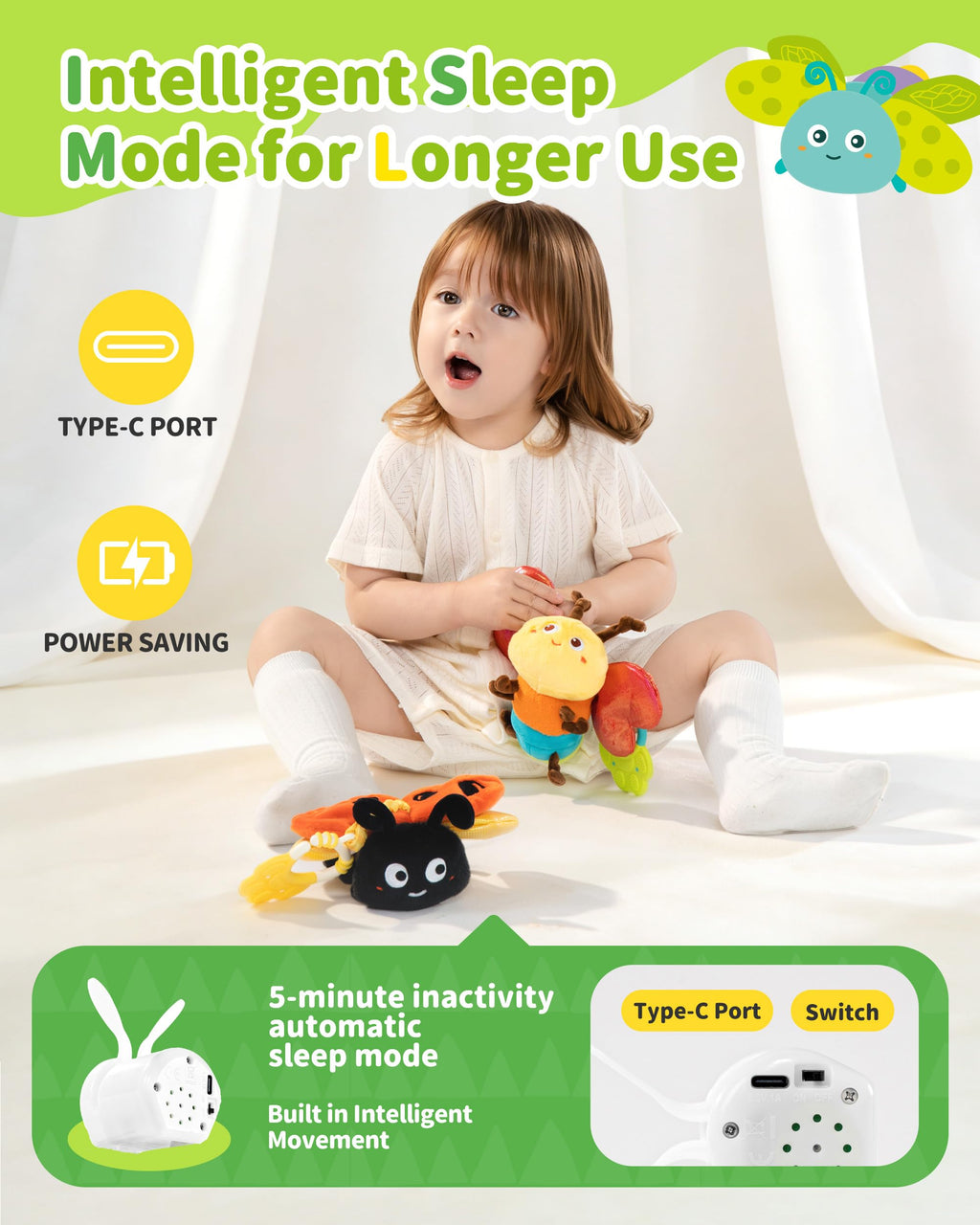 Jollybaby Music Flying Insect Tummy Time Sensory Toy