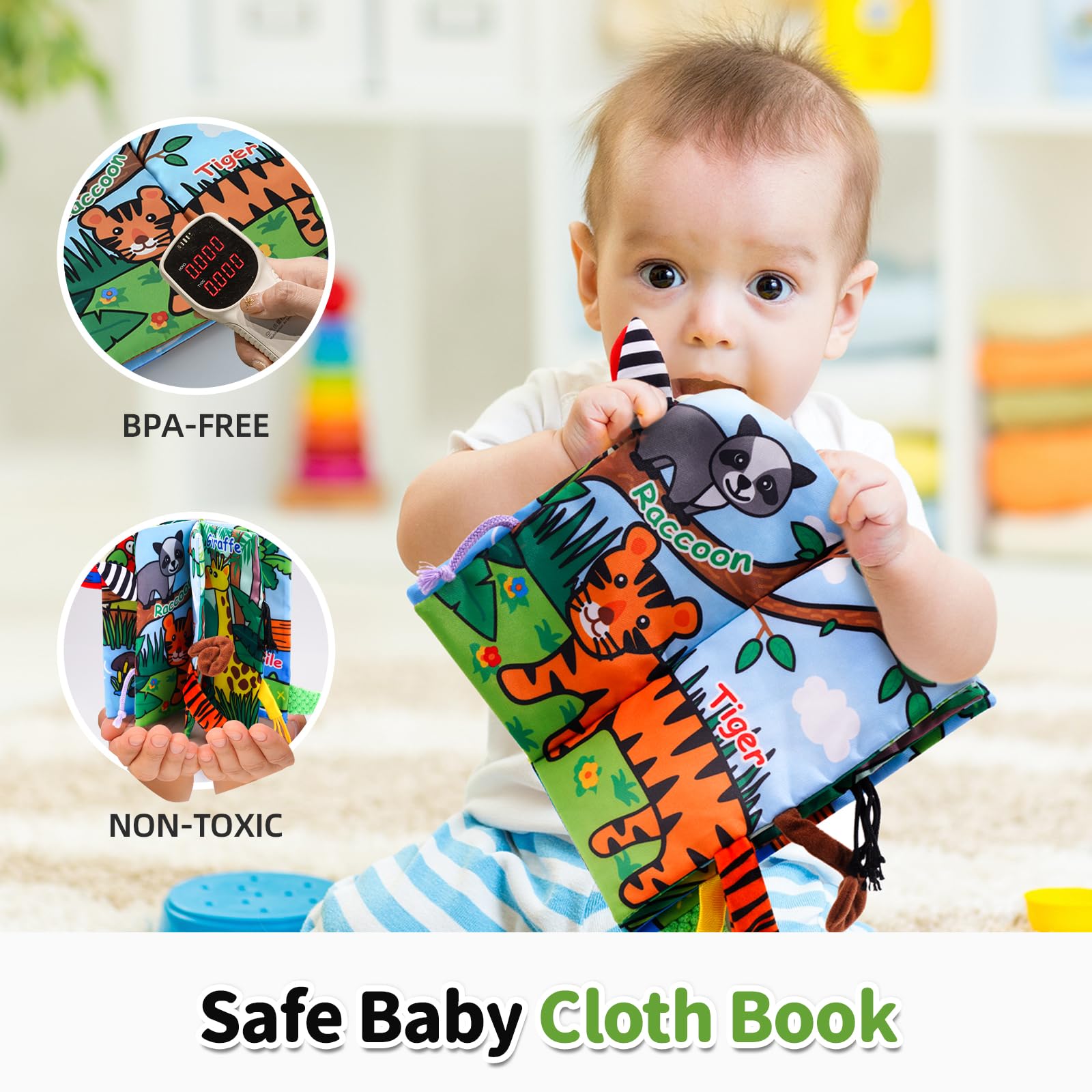 Jollybaby Soft Cloth Touch & Feel Crinkle Books for Baby