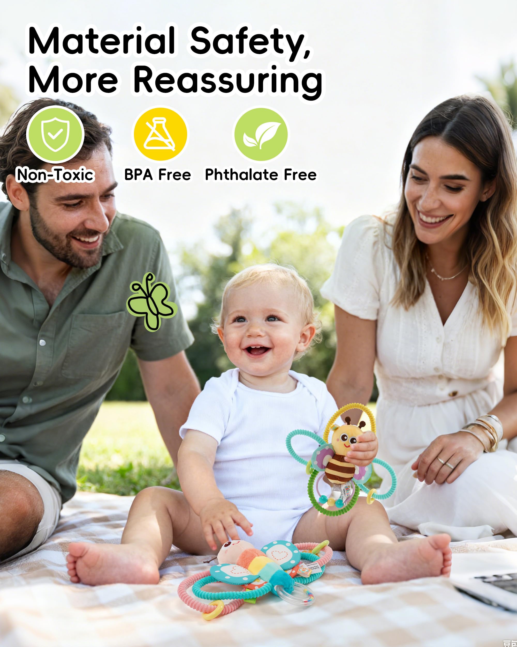 Jollybaby Soft Baby Rattles & Plush Rings Toy for Newborn