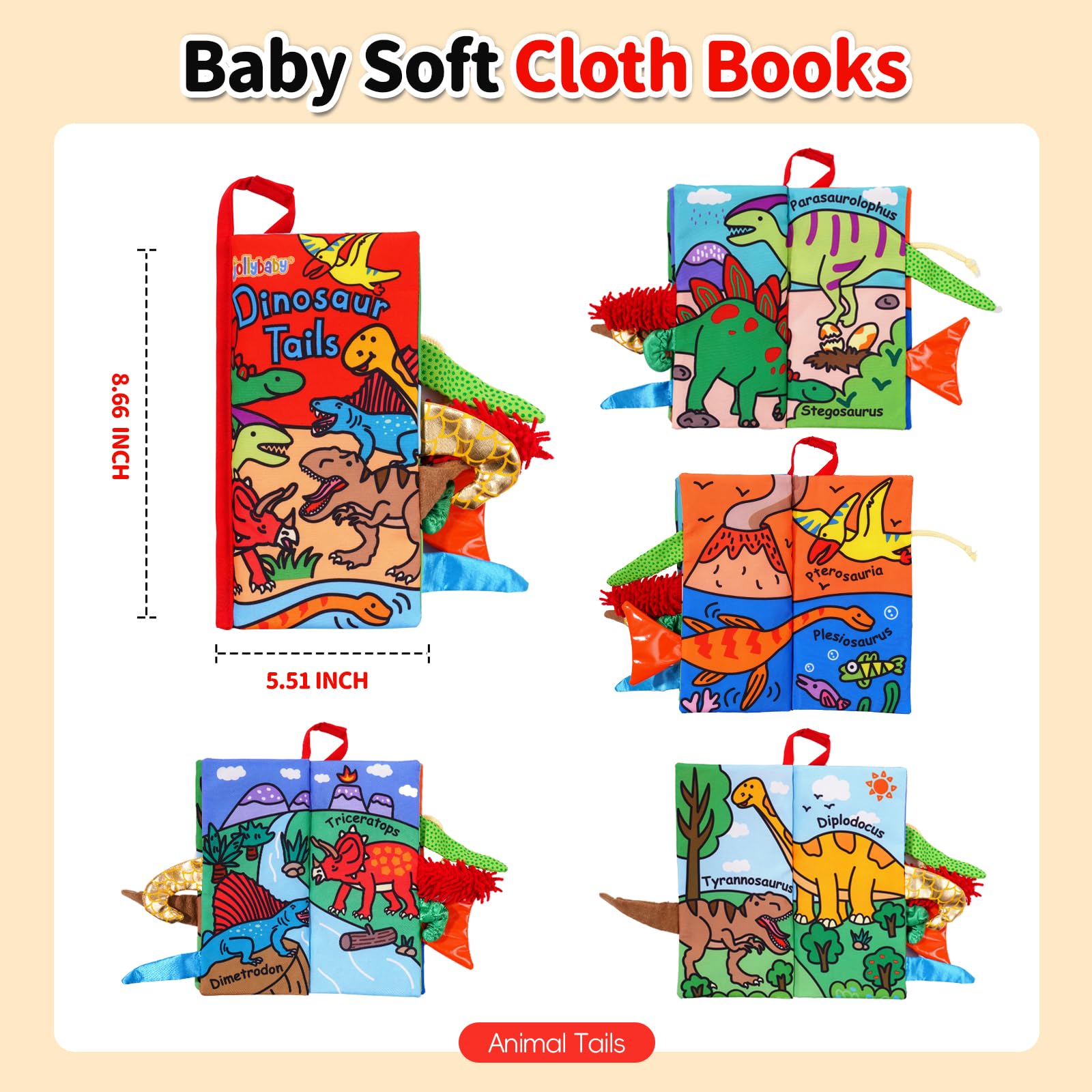 Jollybaby Soft Cloth Touch & Feel Crinkle Books for Baby