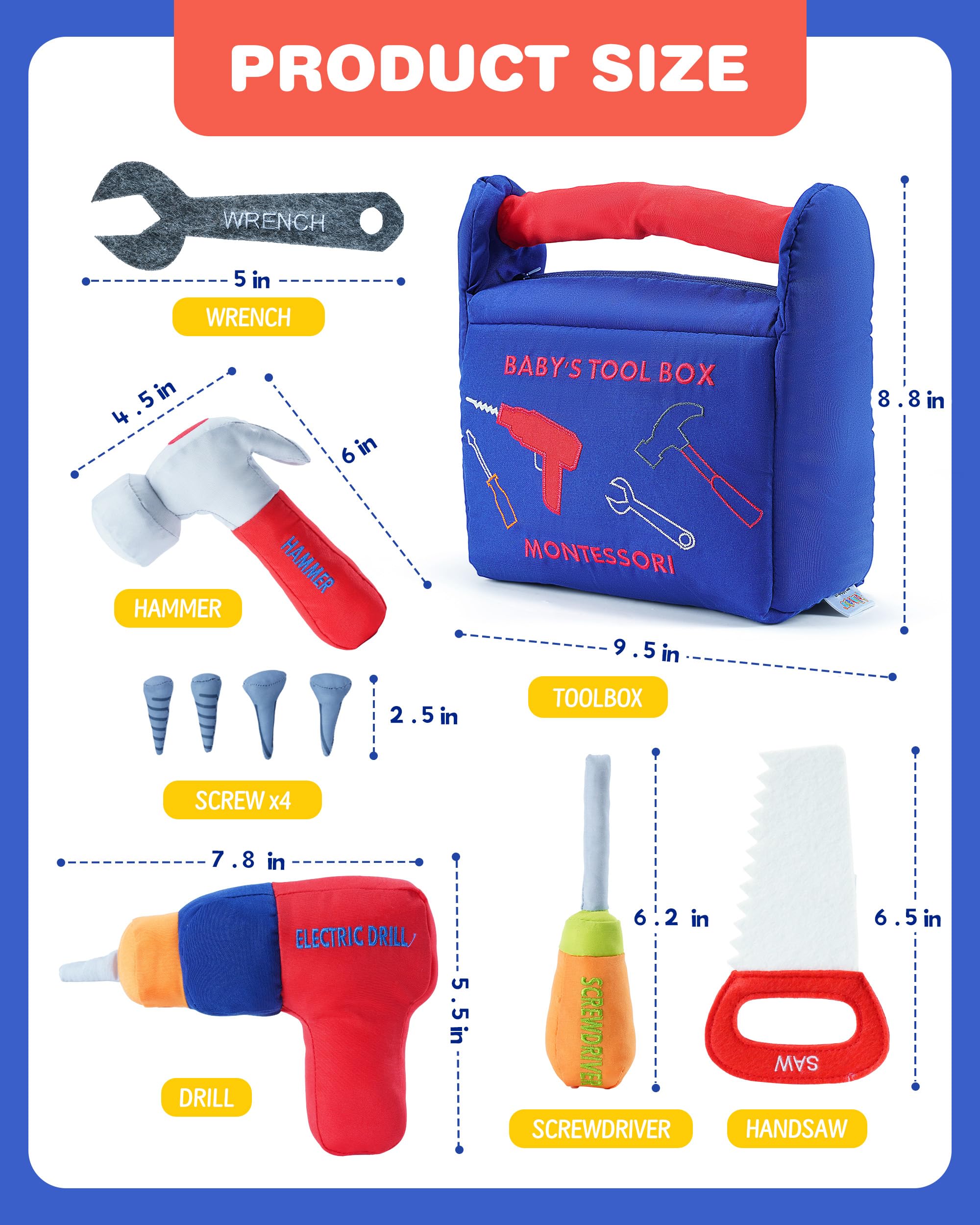 Jollybaby Soft Montessori Tool Box Set Toy for Boy