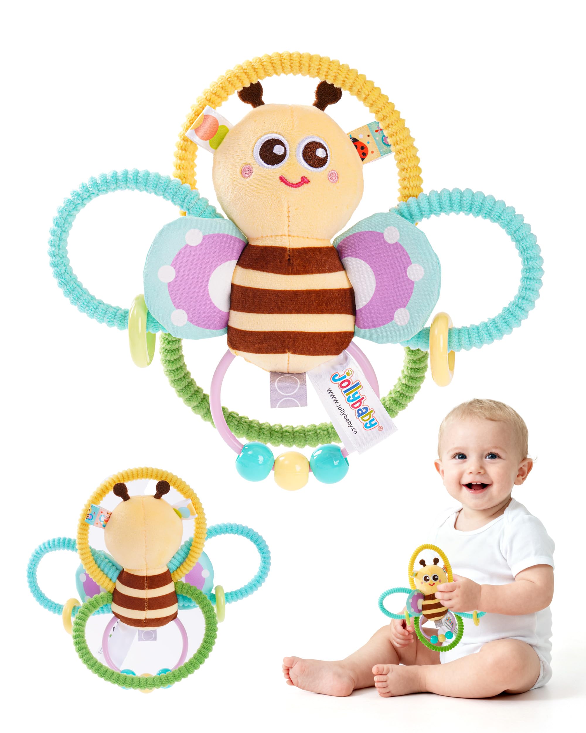 Jollybaby Soft Baby Rattles & Plush Rings Toy for Newborn