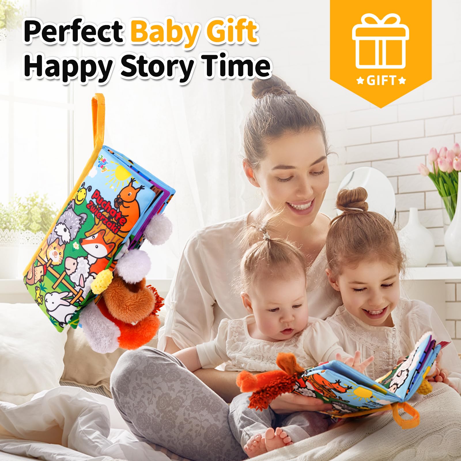 Jollybaby Soft Cloth Touch & Feel Crinkle Books for Baby