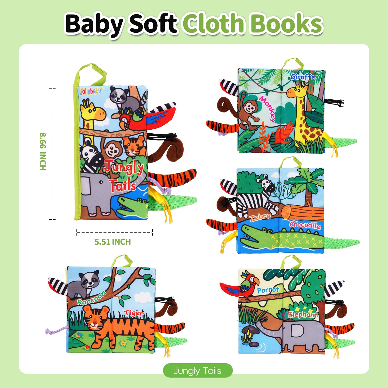 Jollybaby Soft Cloth Touch & Feel Crinkle Books for Baby