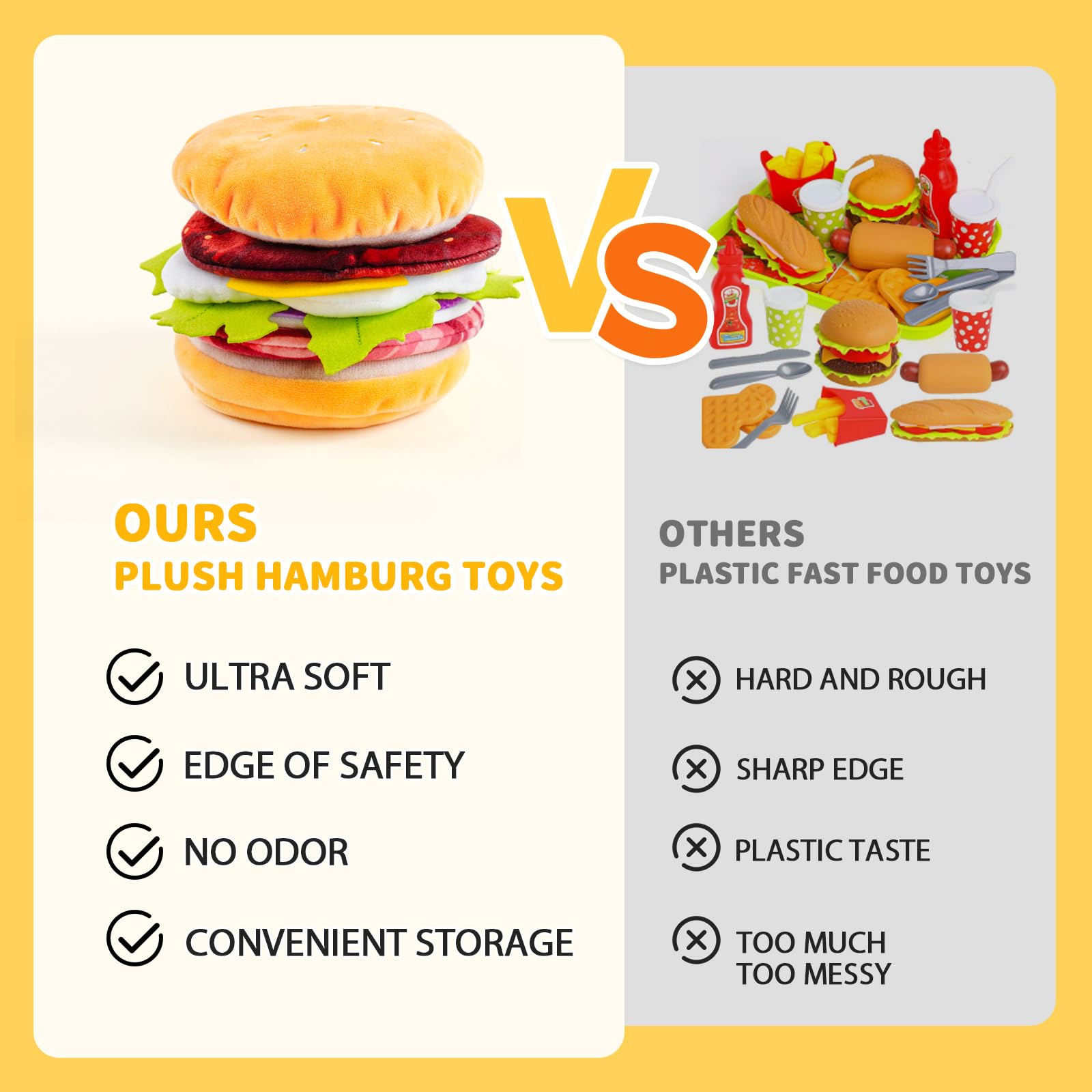 Jollybaby Soft Plush Stuffed Burger Pretend Play Food Toy