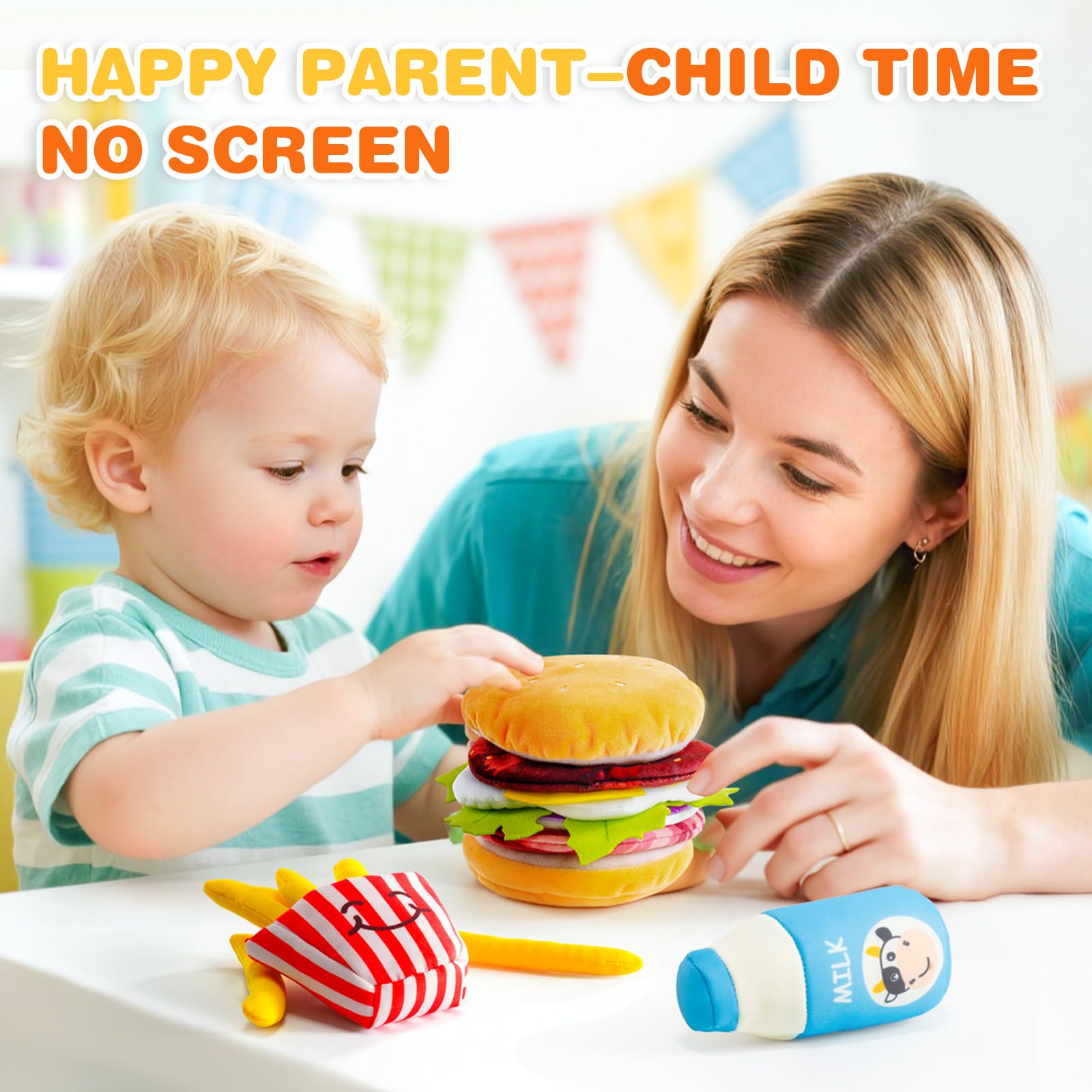 Jollybaby Soft Plush Stuffed Burger Pretend Play Food Toy