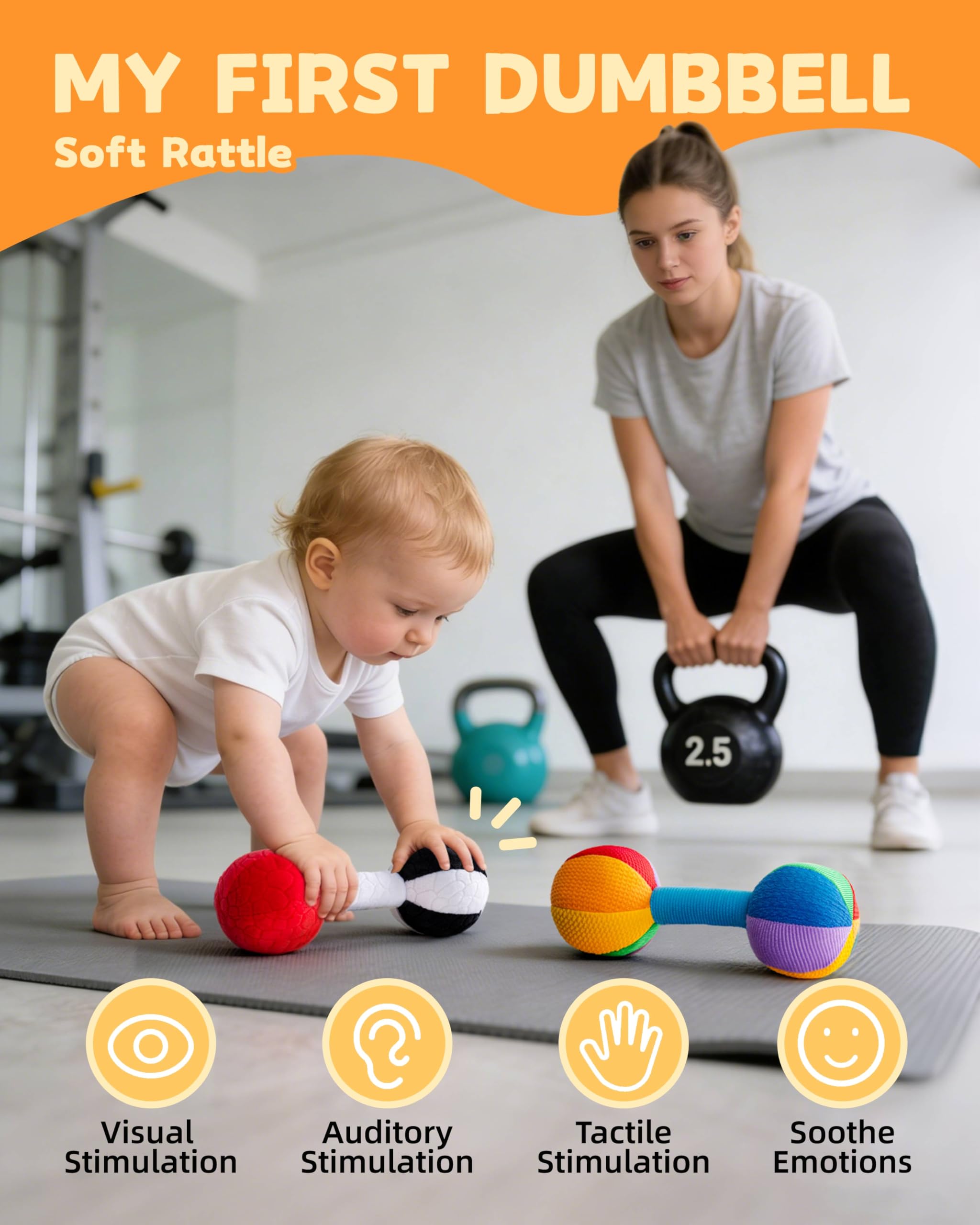 Jollybaby Soft Plush Stuffer Rattle Dumb-Bell Toys