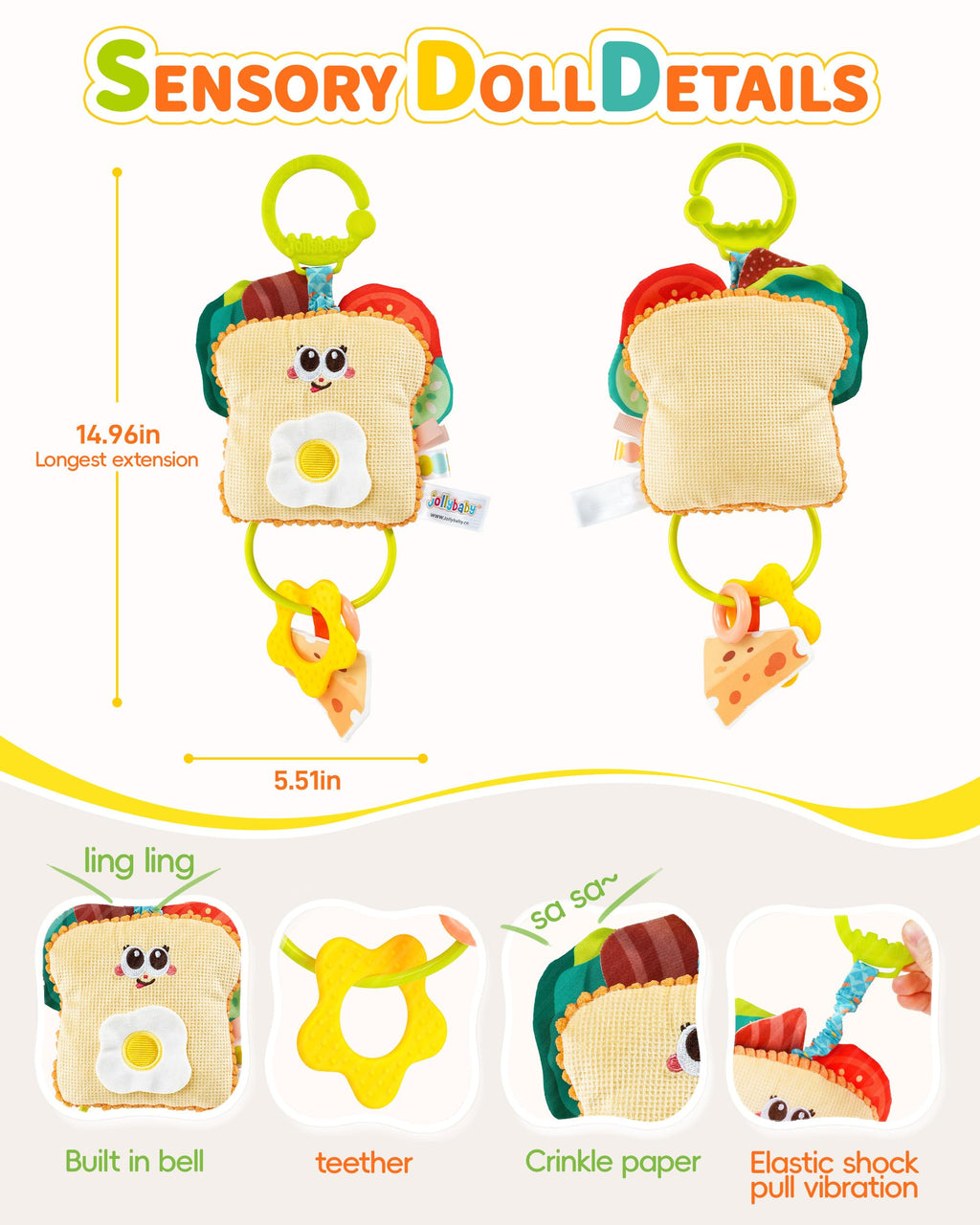 Jollybaby Pull Vibration Hanging Toy for Car Seat Stroller