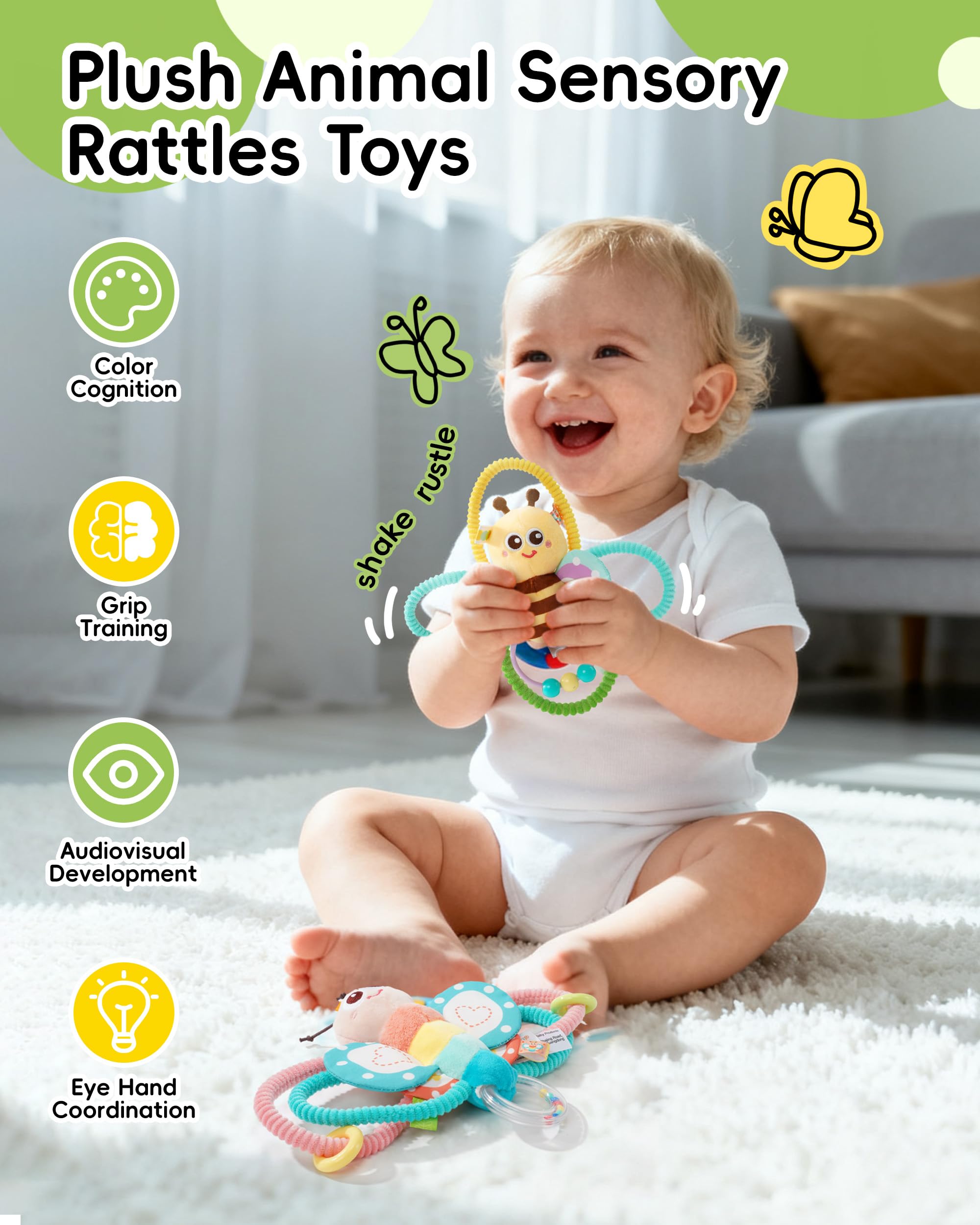 Jollybaby Soft Baby Rattles & Plush Rings Toy for Newborn