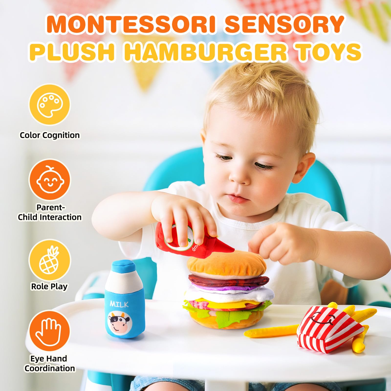 Jollybaby Soft Plush Stuffed Burger Pretend Play Food Toy