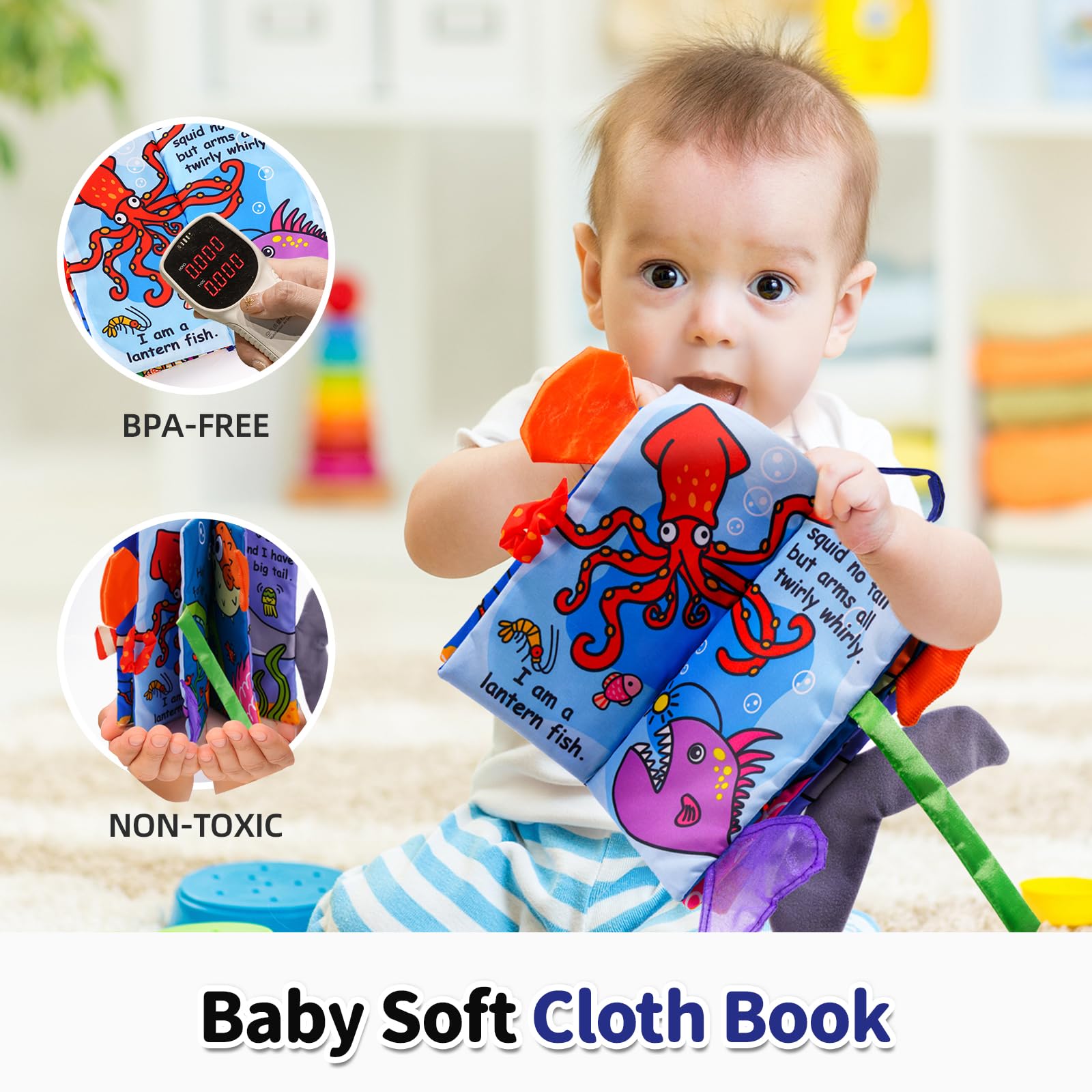 Jollybaby Soft Cloth Touch & Feel Crinkle Books for Baby